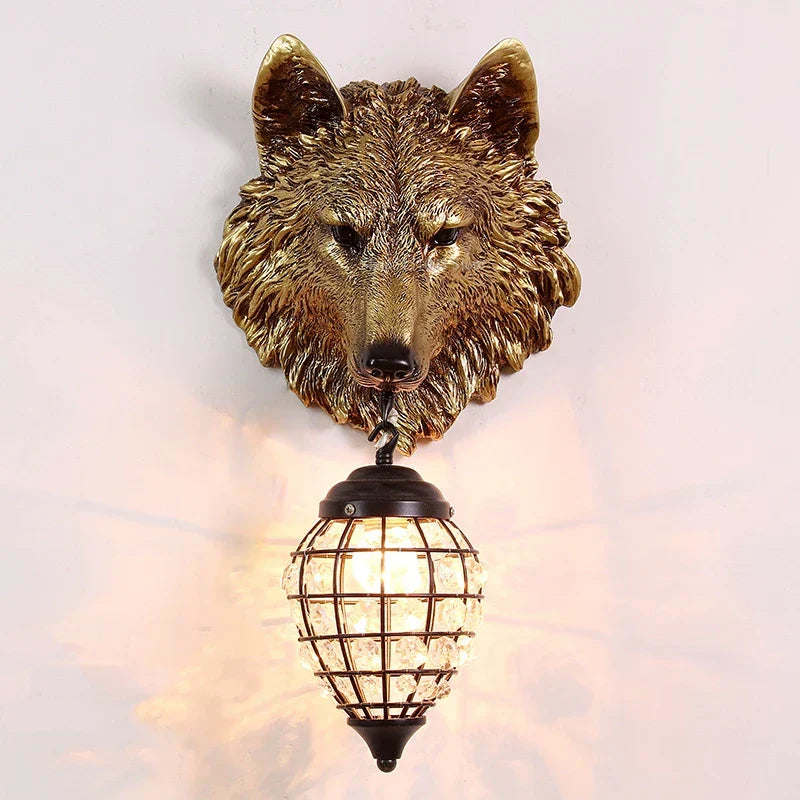 Nordic Wolf Head LED Wall Lamp Resin Crystal Wall Light