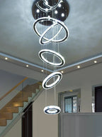 Chrome Rings Crystal Chandelier: Modern Luxury Staircase Lighting for Villa Lobby Fixtures