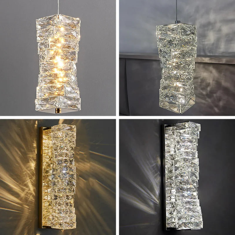 Gold Chrome Crystal Wall Sconce LED Lamp for Living Room Bedroom TV Background Lighting