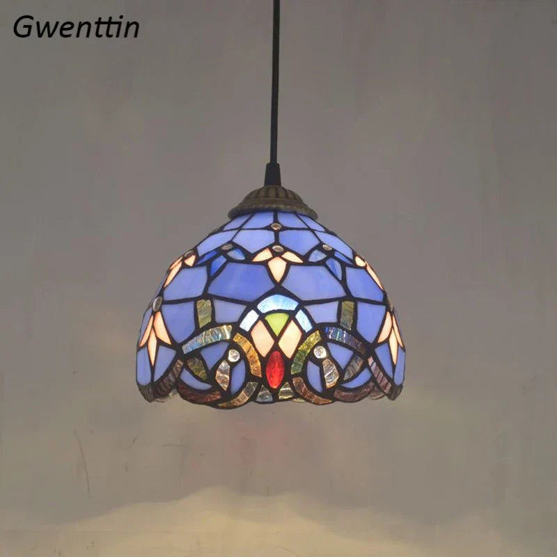 Stained Glass Pendant Lights: Baroque Style LED Kitchen Lighting Fixtures