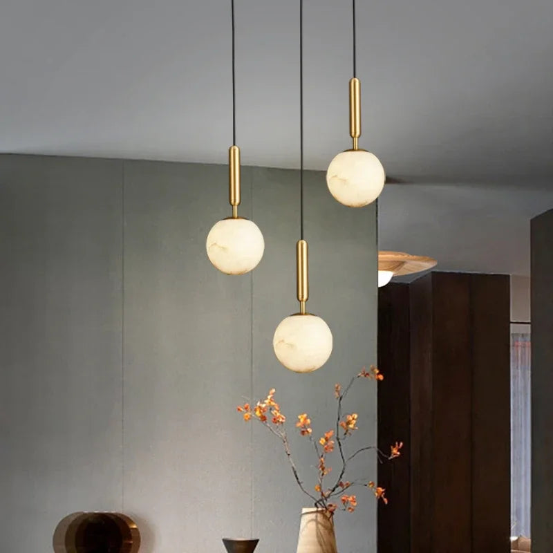 Copper Marble Pendant Light: Modern LED Hanging Lamp for Dining Room
