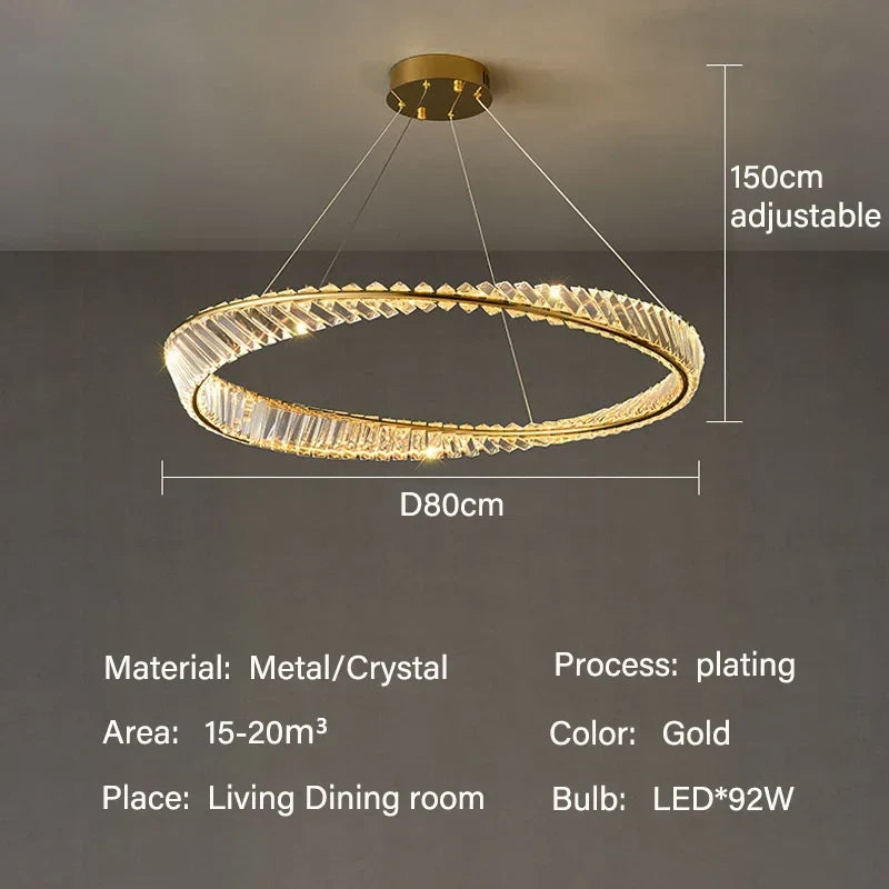 Gold LED Crystal Pendant Chandelier for Luxury Living Dining Room LightingDécor