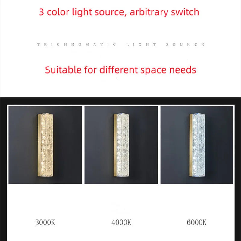 Copper Crystal LED Wall Lamp for Living Room, Postmodern Bedside Light