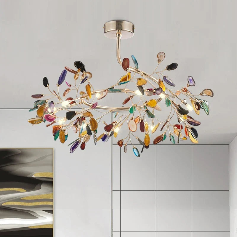 Agate Branch Chandelier - Nordic Glass LED Globe for Bedroom, Kitchen, Dining Room