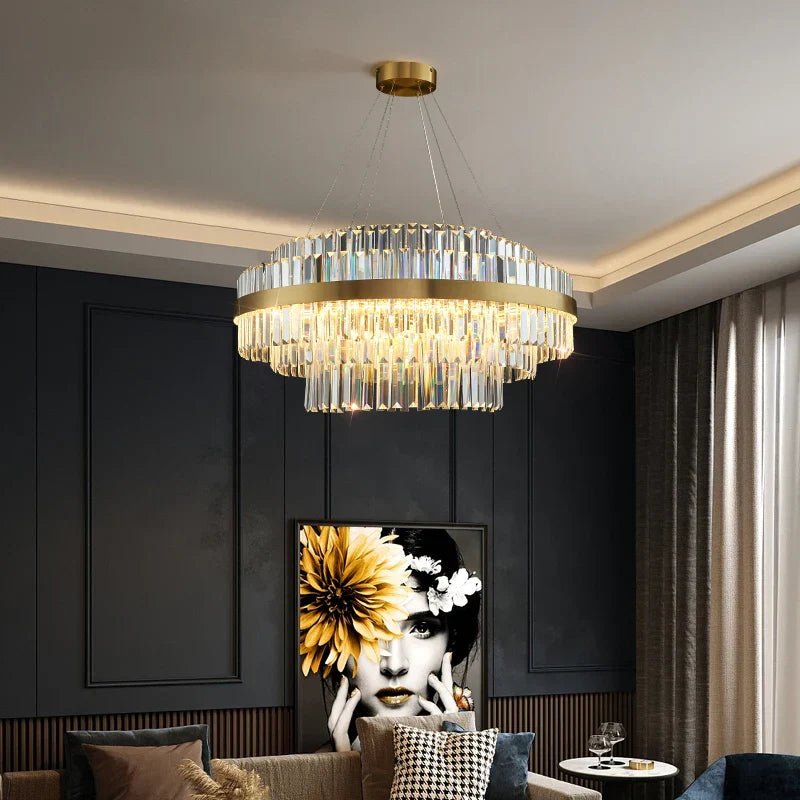 Gold Metal Crystal Pendant Light - Dimmable LED Hanging Lamp