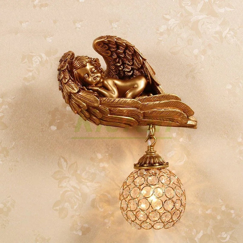 Nordic Crystal Angels LED Wall Lamp for Bedroom & Living Room Decor