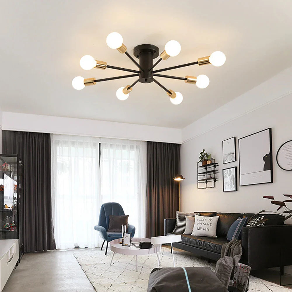 Sputnik Ceiling Chandelier: Modern Nordic Semi Flush Mount Lighting Fixture