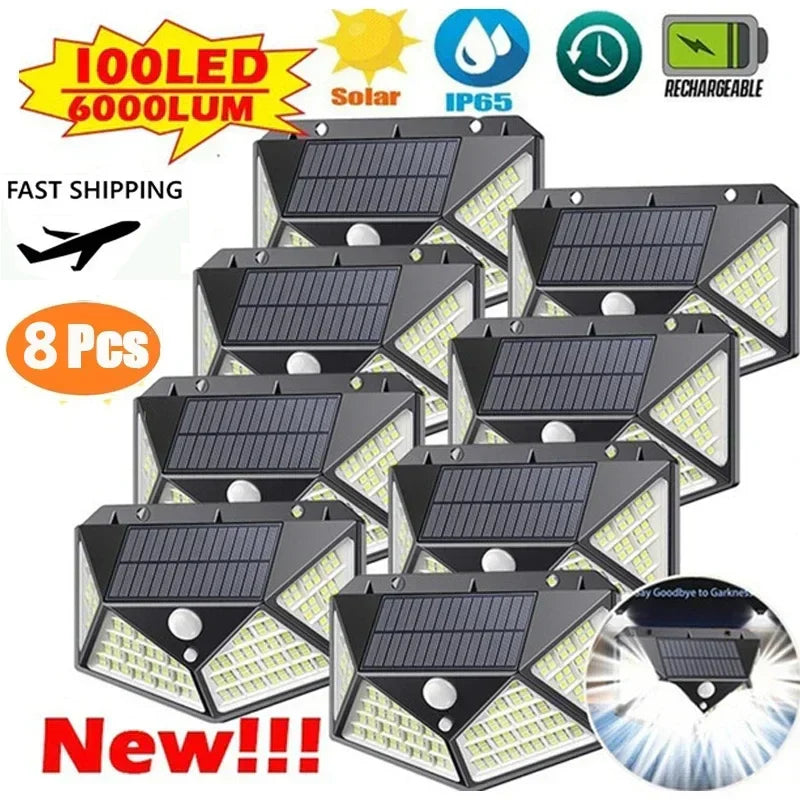 Solar Wall Lights: 100 LED Motion Sensor Outdoor Sunlight Street Lamp for Garden