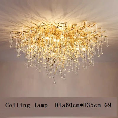 Water Drop Crystal Golden Chandelier for Living Room and Hotel Hall