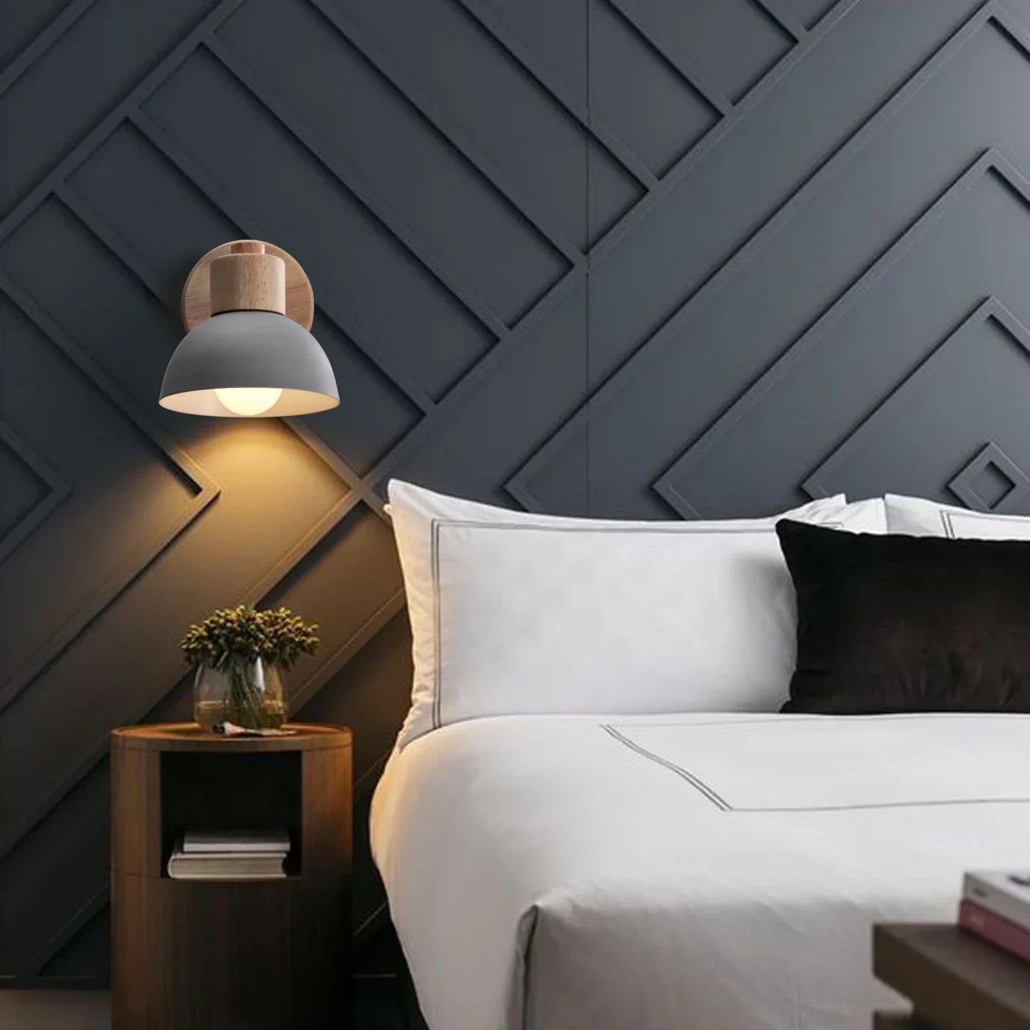Wooden Wall Sconce Nordic Bedside Lamp E27 Modern LED Light for Home Indoor