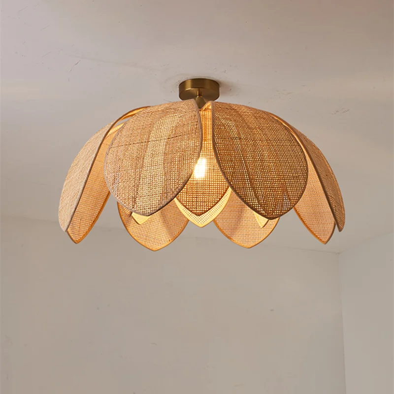 Handmade Rattan Petal Pendant Light with Chinese Style Design for Living & Dining Rooms