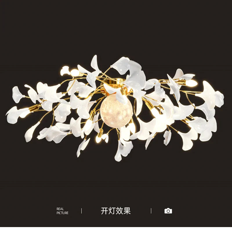 Ginkgo Leaf Acrylic Metal LED Ceiling Chandelier for Home Living Room