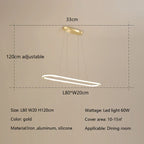 Gold Oval LED Chandelier Dimmable Dining Room Pendant Light Fixture