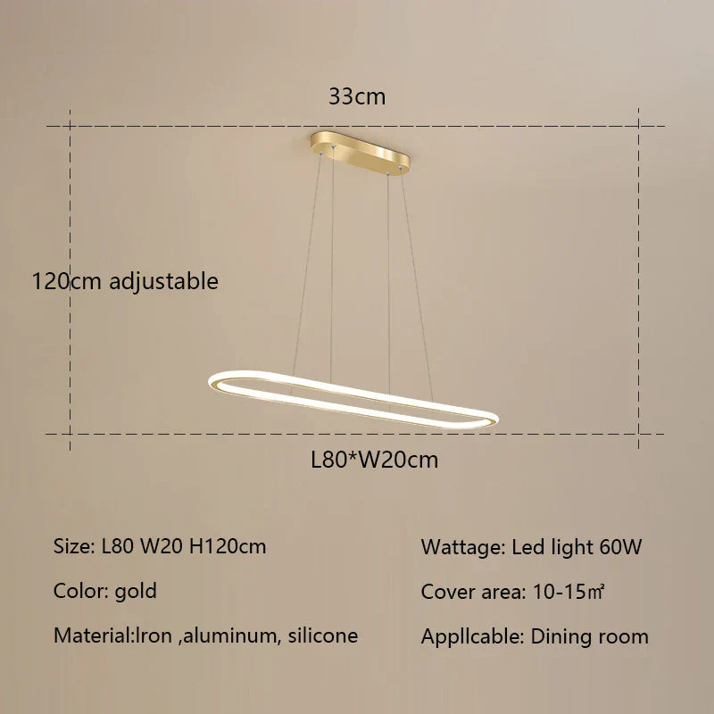 Gold Oval LED Chandelier Dimmable Dining Room Pendant Light Fixture