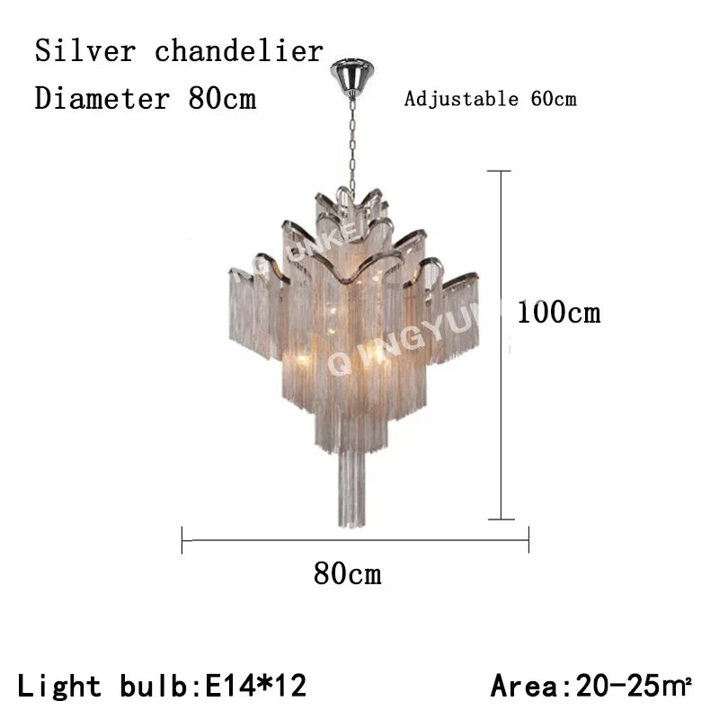 Fringed Chandelier: Silver & Gold Aluminium Chain Pendant Light for Luxe Home & Hotel Decor