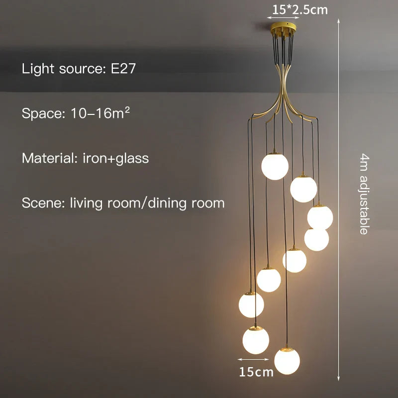 Glass Ball LED Chandelier, Modern Minimalist Loft Villa Staircase Decor