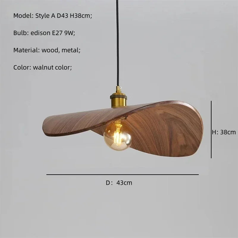 Nordic Walnut Wood Arc Design Pendant Lights with LED E27 Bulb for Home Decor