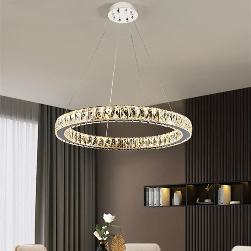 Round Crystal Ceiling Chandelier for Kitchen Dining Room LED Lighting Fixtures