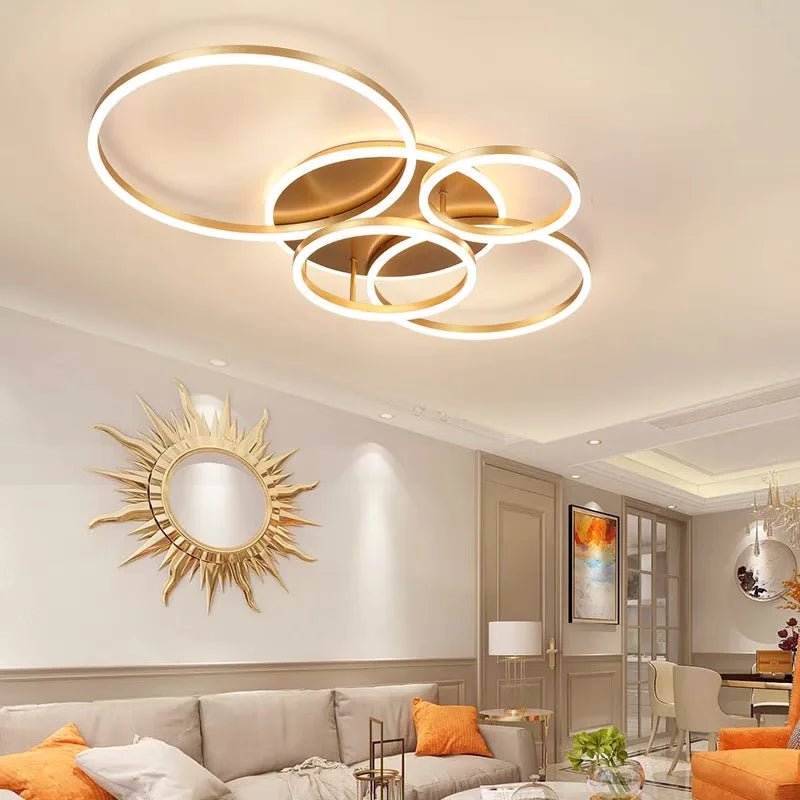 LED Rings Ceiling Chandelier for Decorative Living Room, Dimmable Indoor Lamps