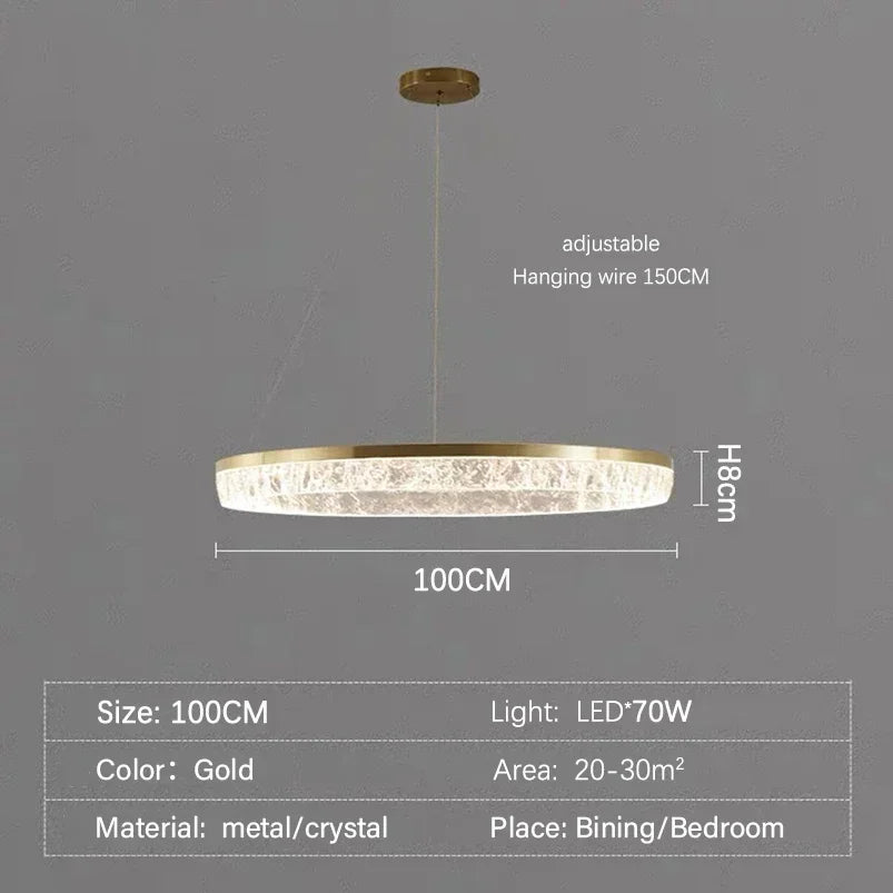 Modern LED Golden Round Chandelier Living Room Luxury Ring Lighting