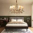 Gold Copper Chandelier with Fabric Shades & LED Lighting