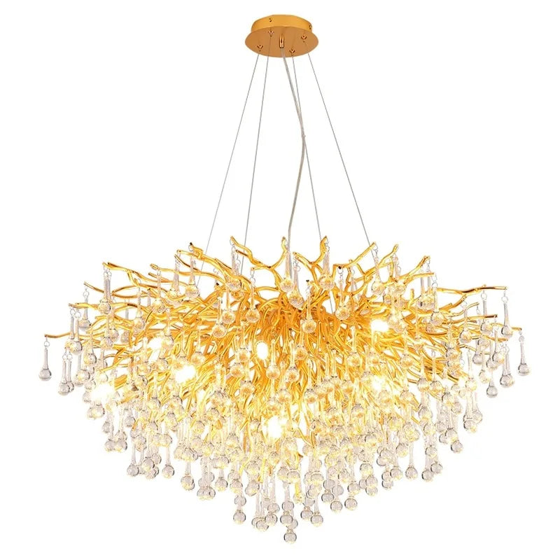 Water Drop Crystal Golden Chandelier for Living Room and Hotel Hall