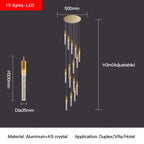 Modern Crystal Staircase Chandelier Lighting for Restaurant Gold Corridor