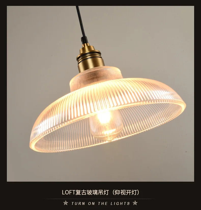Retro Amber Glass Pendant Lights for Living Room and Bedside, LED E27 Loft Lighting
