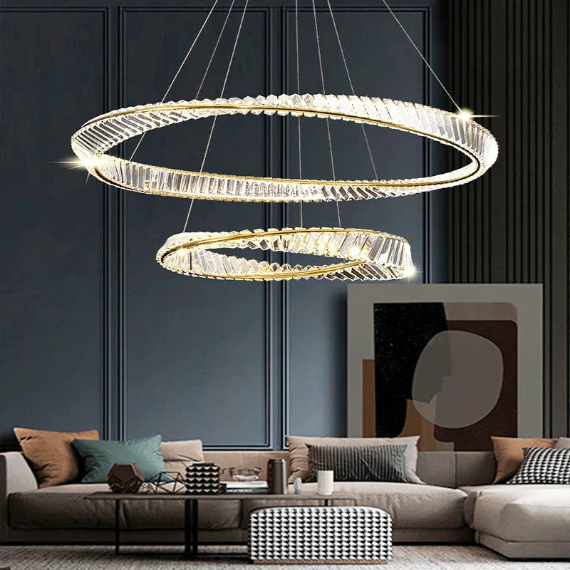 Gold Steel Rings Crystal Pendant Light