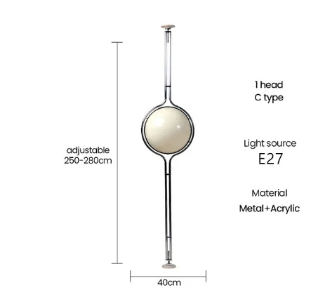 Chrome Metal LED Floor Lamp with White Acrylic Ball Light for Home Decoration