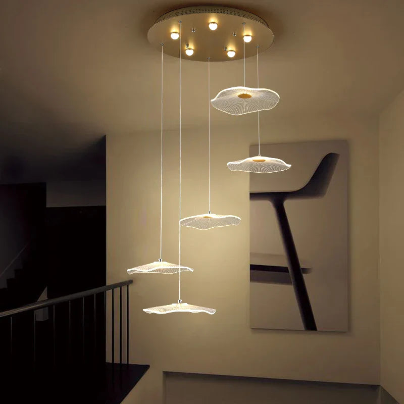 Lotus Leaf LED Pendant Chandelier for Staircase & Living Room Beauty
