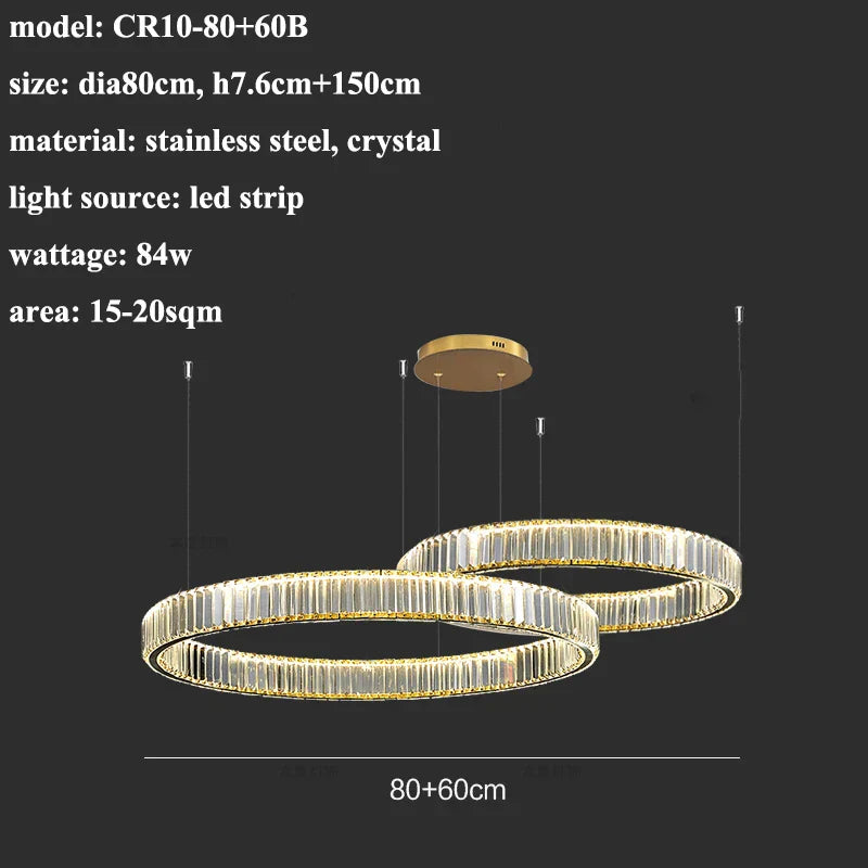 Luxury Steel Crystal Chandelier Dimmable LED Pendant Lights with Remote Control