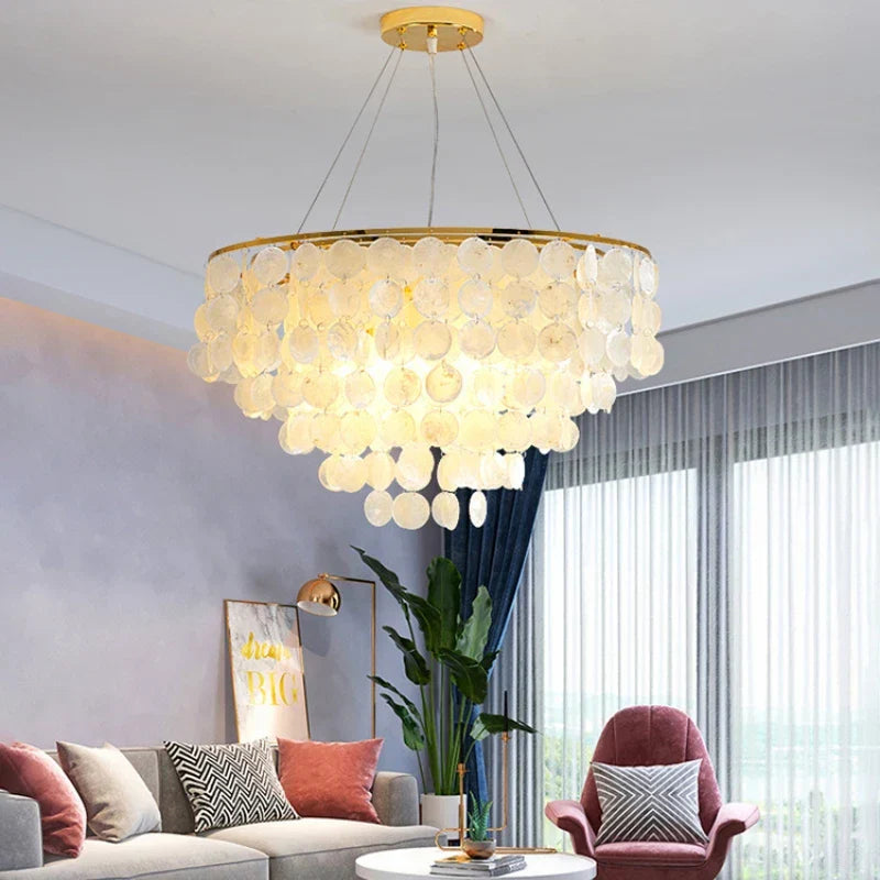LED Shell Chandelier: Modern Gold Chrome Ceiling Hanging Light