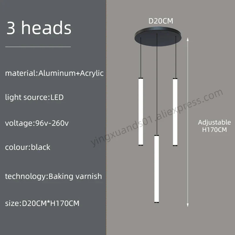 Loft Black Chandelier: Acrylic Villa Ceiling Lamp for Living Room & Staircase