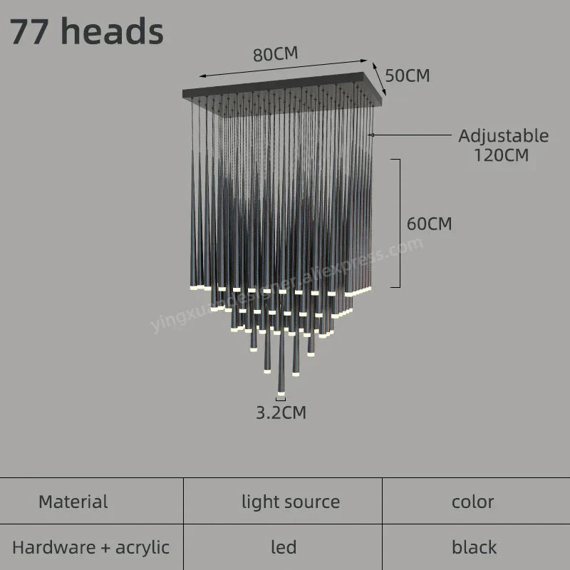 LED Conical Staircase Chandelier Pendant - Modern Duplex Loft Hanging Lights