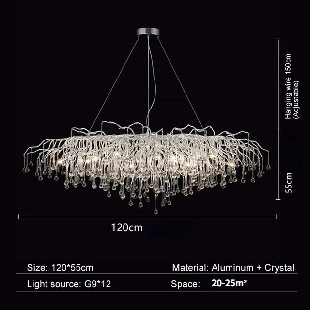 Crystal Water Drop Branch Chandelier: Luxury LED Lighting for Hall, Living Room, or Bar