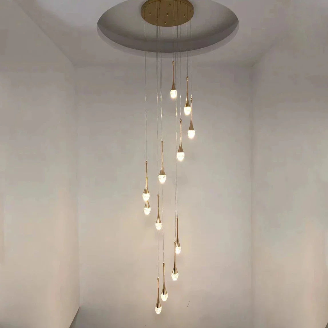 Crystal LED Staircase Chandelier - Gold Pendant Lamp for Living Room & Lobby