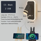 LED Wall Sconce Lamp Touch Switch USB Bedside Reading Light Tri-color Diammable