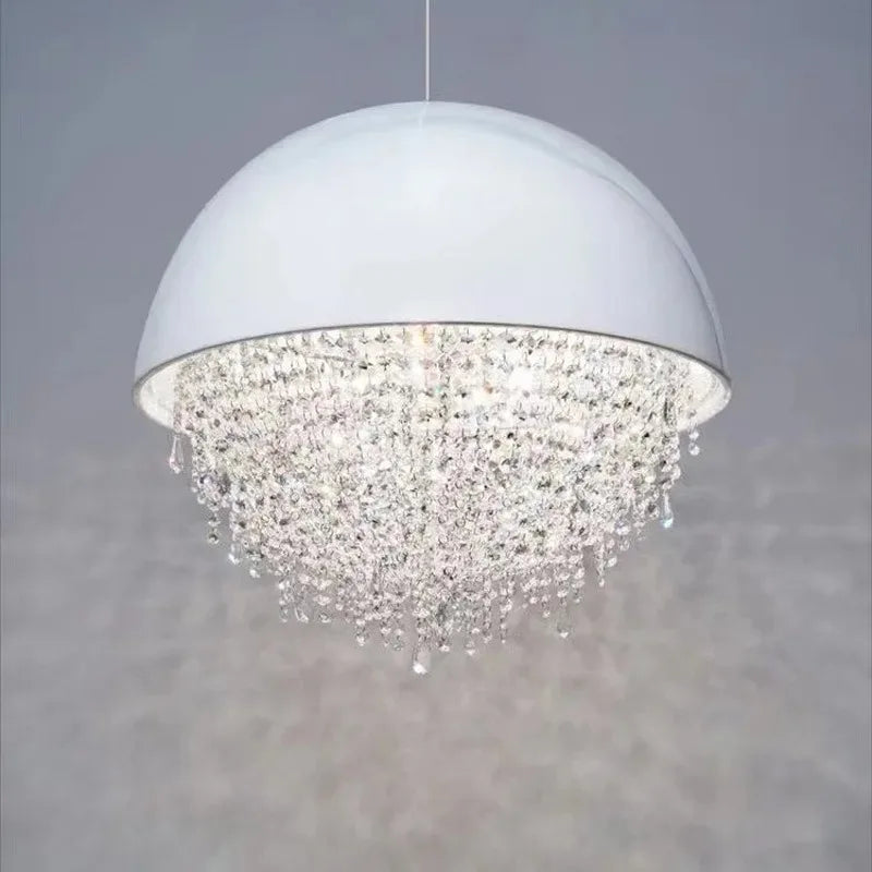 Round Crystal Chandelier: Luxury LED Tassel Lamp for Elegant Living Room & Restaurant Decor