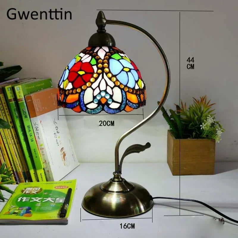 Stained Glass Tiffany Bedside Table Lamp for Home Bedroom Decor