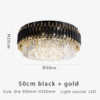 Gold Black Crystal Ceiling Chandelier - Round LED Pendant for Living Room Lighting