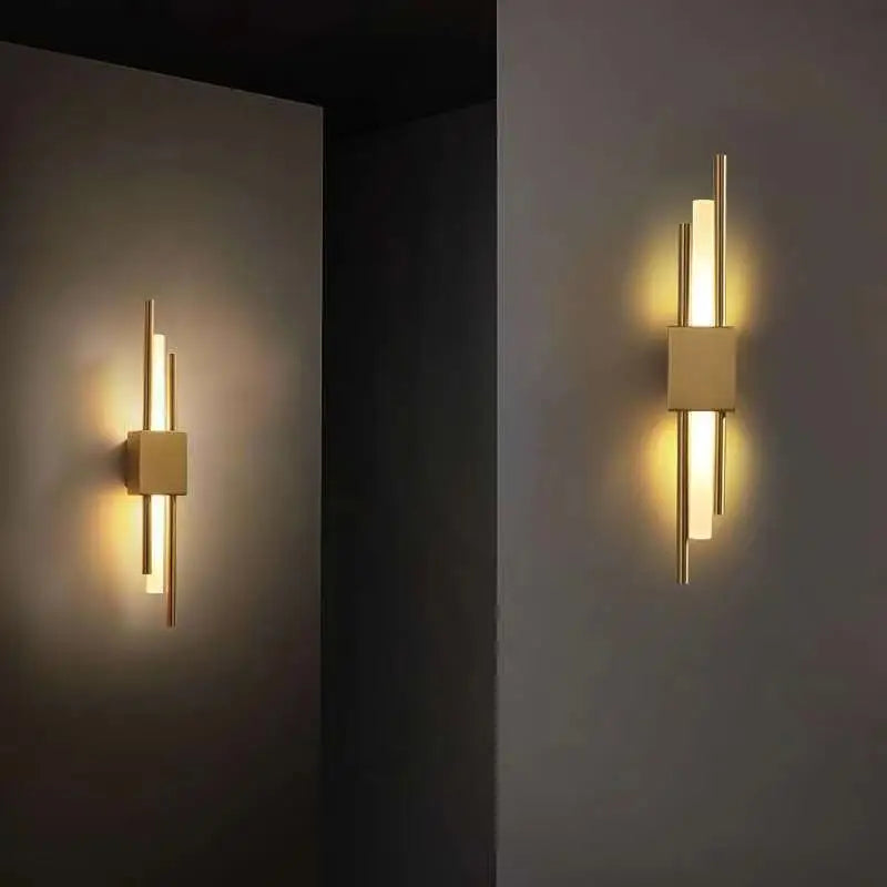 Art Deco Gold LED Wall Sconce with Marble Accent - Modern Bedroom & Living Room Lighting