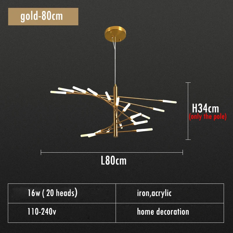 Firework Shape LED Chandelier in Gold and Black for Home Lighting