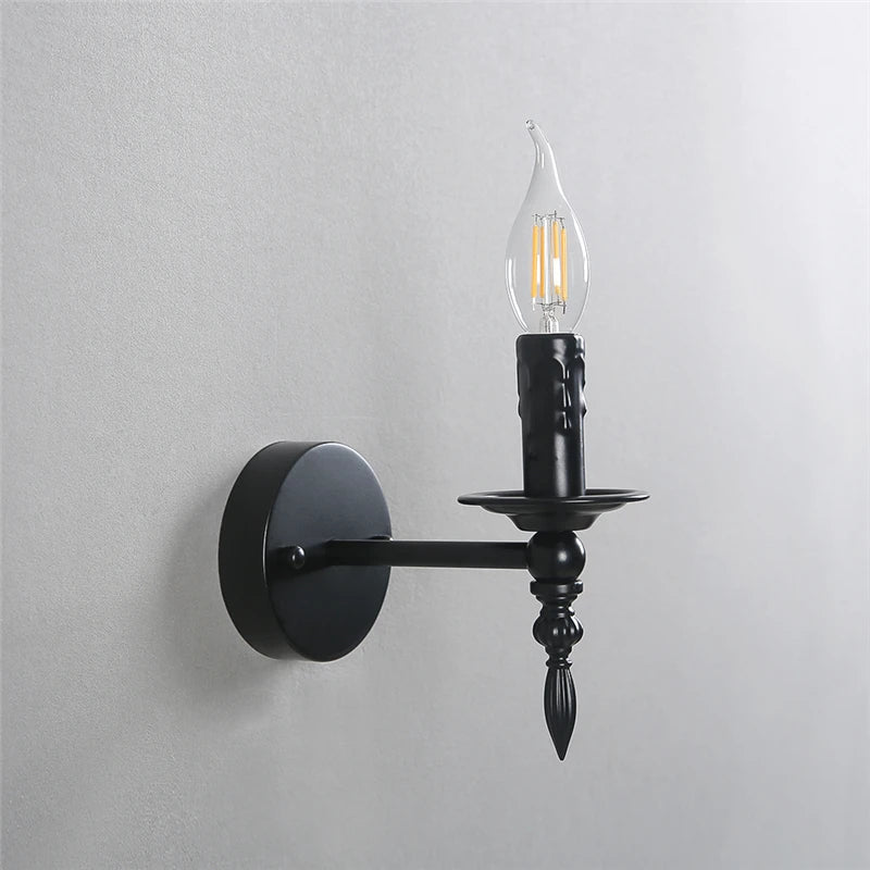 Nordic Vintage Iron Wall Sconces, Black LED E14 Lights, American Retro Loft Fixtures