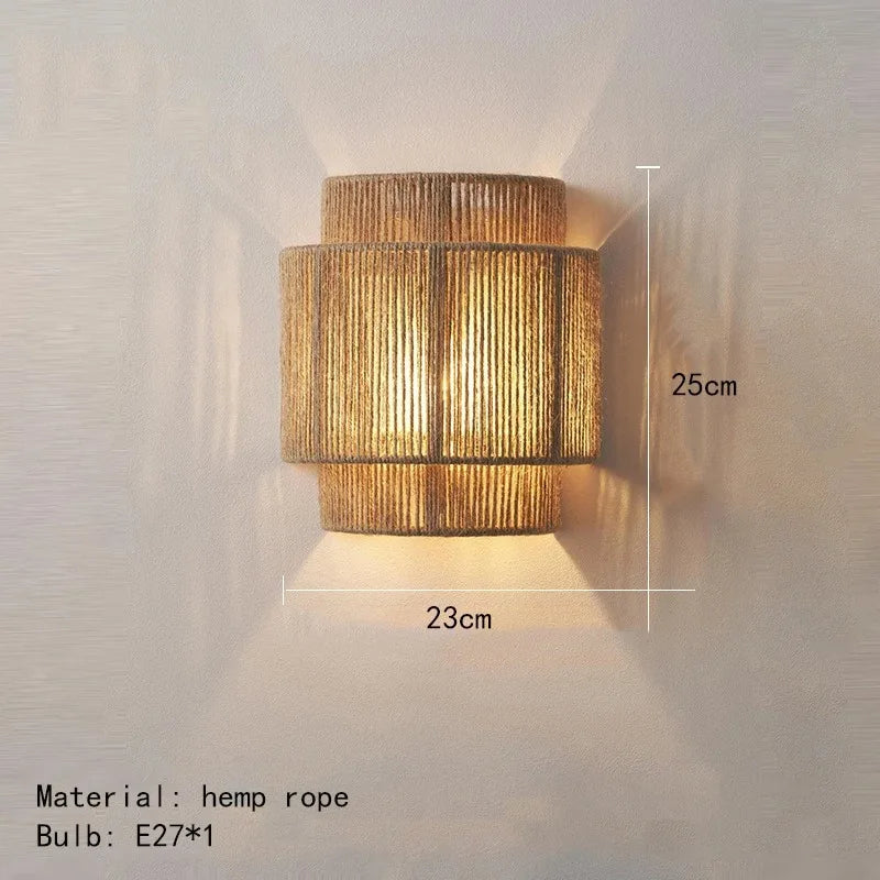 Rattan Pendant Light Handmade Hemp Rope, Japanese Design for Dining Room and Cafe