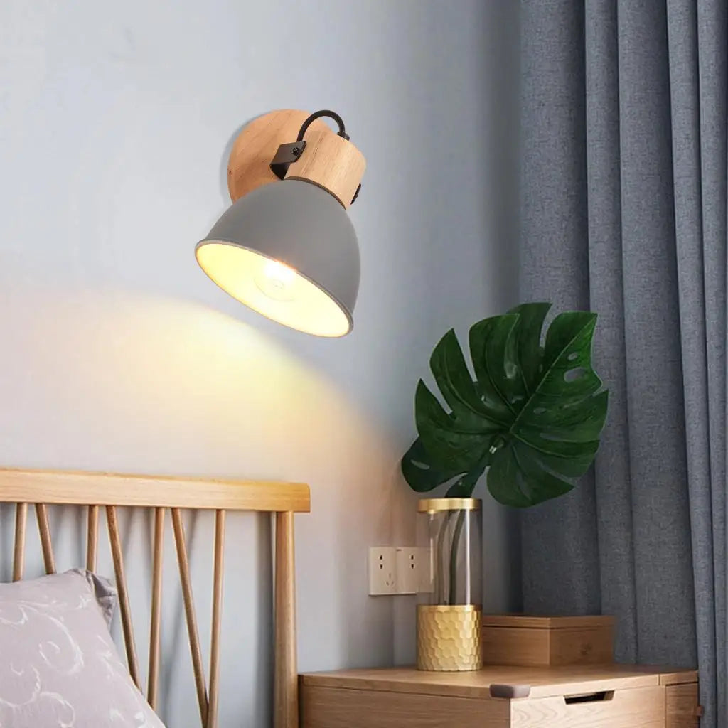 Nordic Wooden Wall Light Industrial Wall Sconce for Bedroom Reading