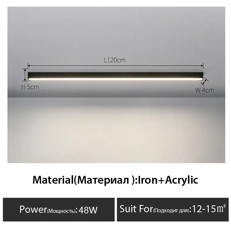 Black Linear LED Ceiling Light for Aisle, Bedroom, Dining, Living Room – Minimalist Design