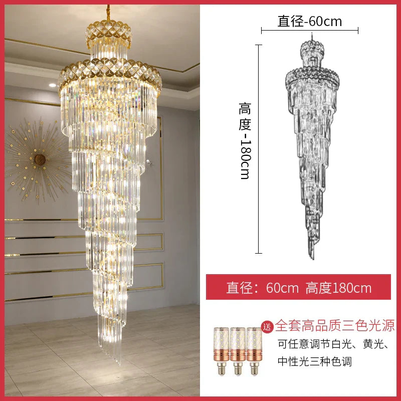 Luxury Crystal Chandelier for Duplex, Villa, Hotel Lobby, and Spiral Staircase
