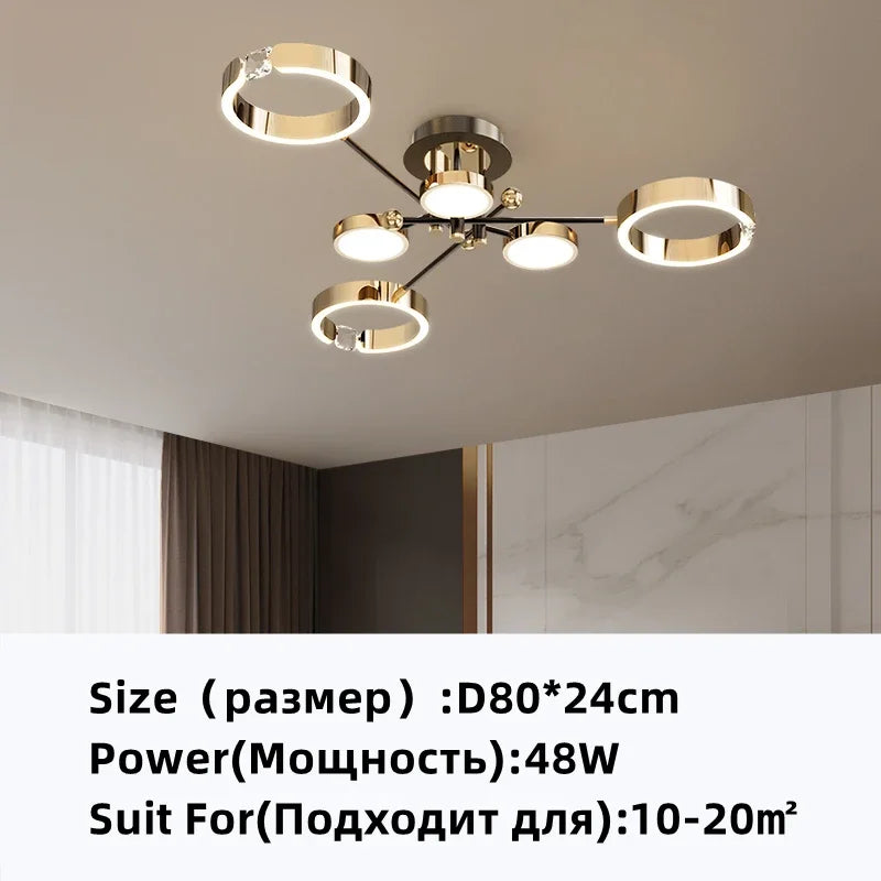 Gold Plated Luxury Chandelier with Remote Control Crystals for Elegant Living & Bedroom Decor
