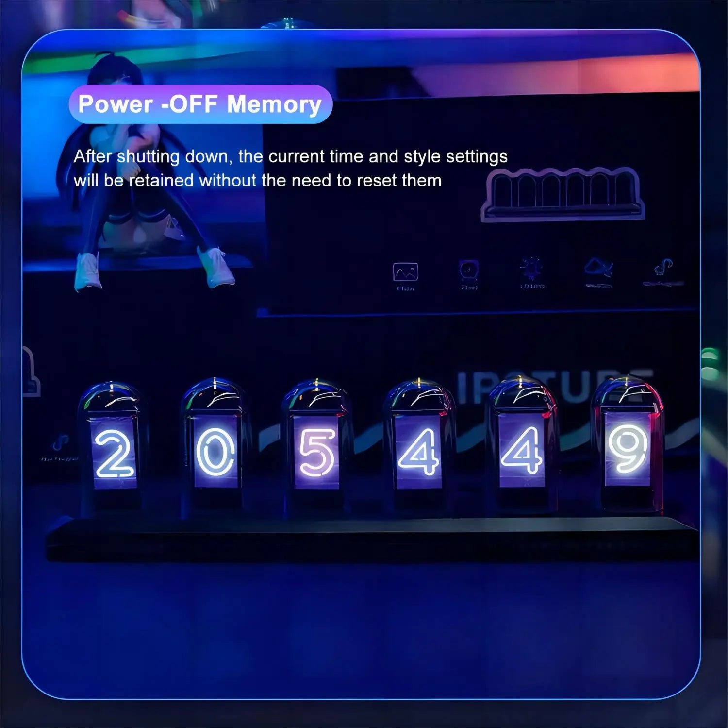 RGB LED Tube Clock Nightlight for Home Decor and Desktop, Silent Digital Watch